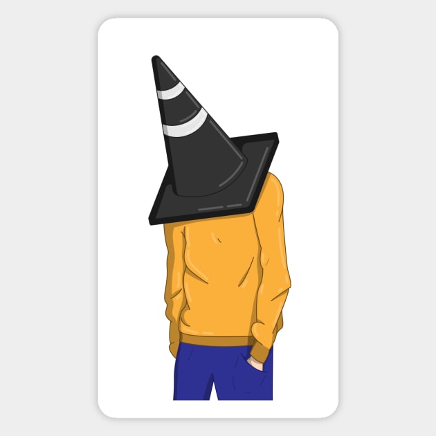 A man with a traffic cone on his head Magnet by KopuZZta 